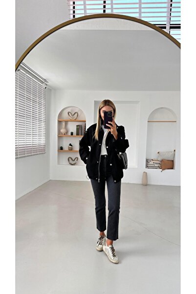 Sezgi Tekin Преміум-серія джинсів Kesik Paça Anthracite Boyfit