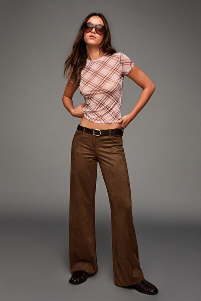 Bershka Wide-leg faux suede trousers