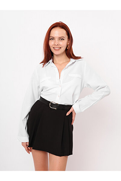 Enie Kadın Siyah Kemerli Pileli Mini Şort Etek