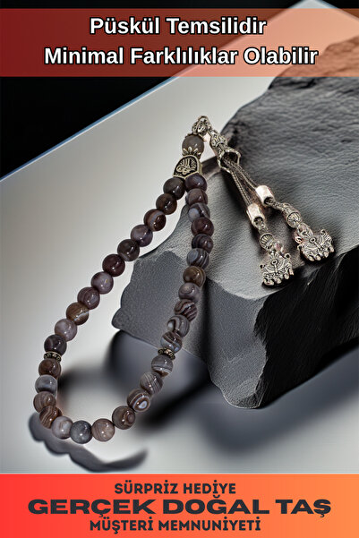 OSMANLI GÜMÜŞ Ανδρικό ροζάριο από φυσική πέτρα - Μεσαίο ροζάριο από φυσική πέτρα μωβ αχάτη