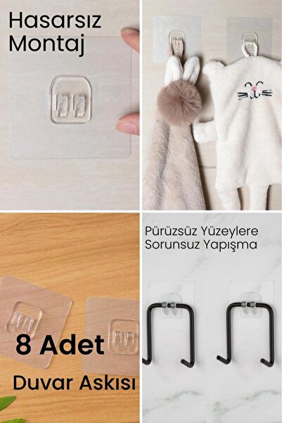 Hayveys 8 Adet Güçlü Çerçeve Askısı Yapışkanlı Raf Tutucu Banyo Askı Kanca