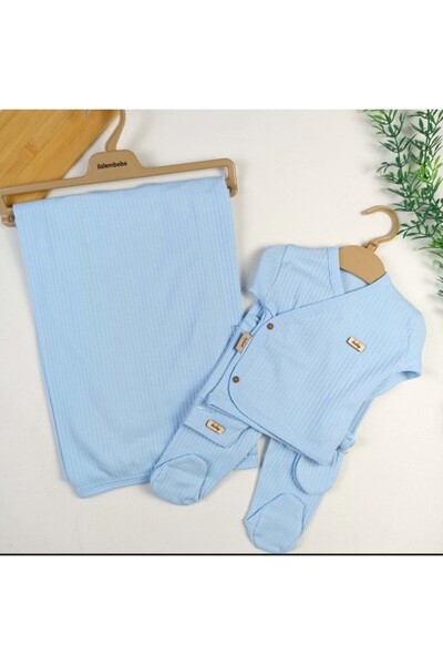BYS BABY FASHION % 100 Organik Pamuklu 7'li Erkek Bebek Hastane Yenidoğan Çıkış Seti / Dört Mevsim Kullanıma Uygundur