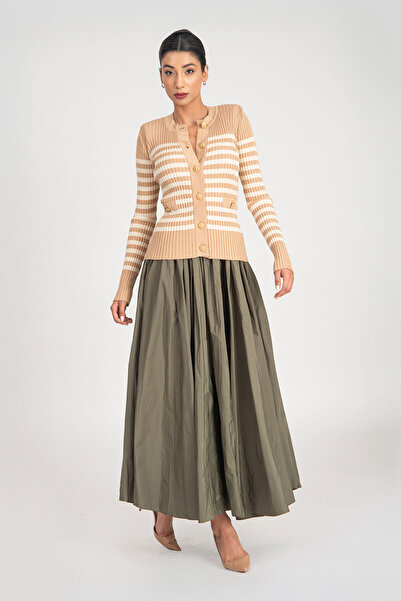 SOCIETA Devetüyü Çizgili dar kesim triko hırka 28843