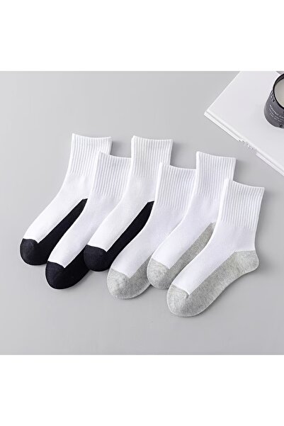 çorapmanya 6 Çift Unisex Öğrenci Siyah Beyaz Tabanlı Çizgisiz Kolej Tenis Çorap