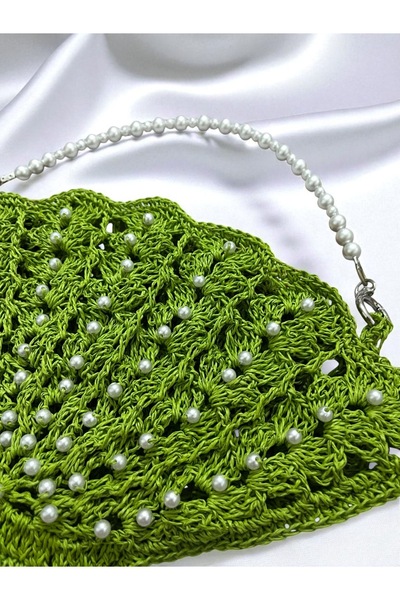 DİVANA İncili Midye Form El Örgüsü Çanta – Yeşil Zarafet