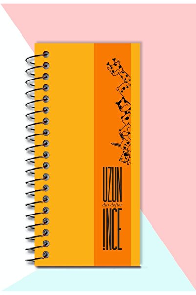 Yıldızistan Unlined Spiral Bound Cardboard Cover 96 Pages Long Thin Narrow Notebook 21X10 Cm.