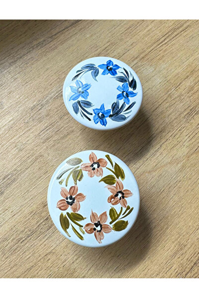 Karan Porselen 5 Pieces Button Hand-Painted Cabinet, Drawer, Cloakroom, Kitchen Handle