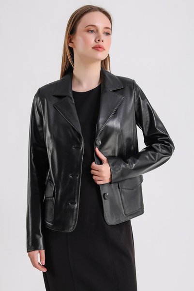MQ Leather Maroquin Leather Anna Women's Black Leather Blazer Jacket