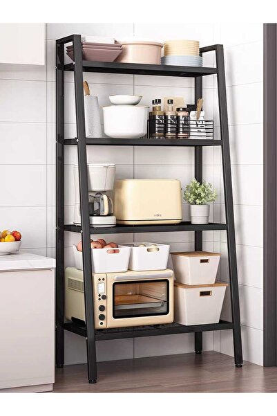 Living رف معدني أسود مستطيل الشكل بأربع طبقات - متعدد الأغراض، الارتفاع 149 س...