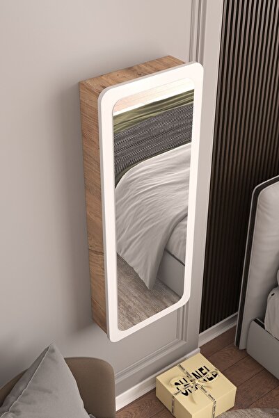 Pratico Takı Dolabı Aynalı Çok Amaçlı Hediyelik Takı Dolabı Atlantik Çam Gövde Beyaz Kapak