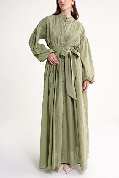 SOCIETA Haki Özel dikiş detaylı bol kesim elbise 94654