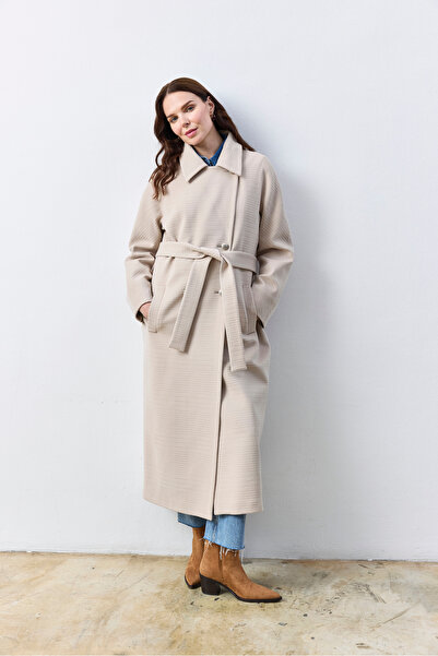 KENT Oversize Long Stone Color Coat with Collar Detail