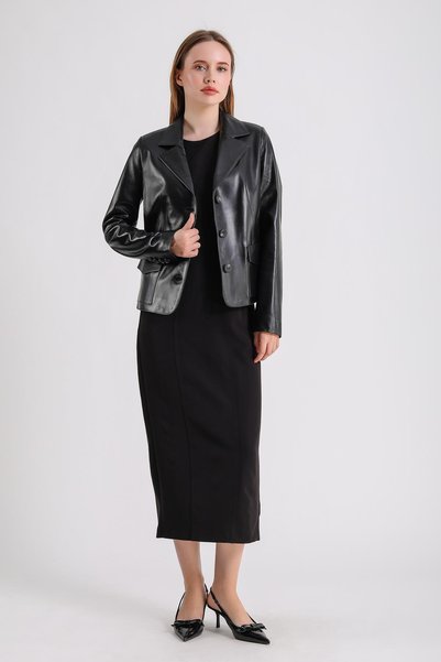MQ Leather Maroquin Leather Anna Women's Black Leather Blazer Jacket