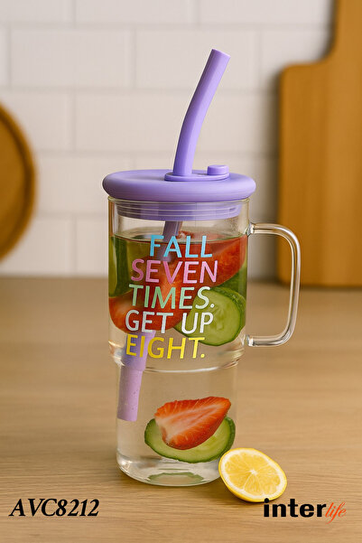 İnterlife Kulplu Cam Suluk Etiketli Su Matarası Spor Yoga Kamp Ofis Matarası 900 ML