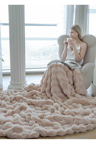 CHIRASO CHIRASO Blanket, Cocolino, Rabbit Fur Pattern with Zipper, 200x230cm, Double Bed