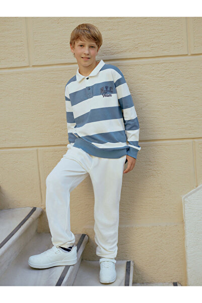 LC Waikiki Tricou pentru copii LCW Kids Blue Polo Guler cu dungi pentru băiat