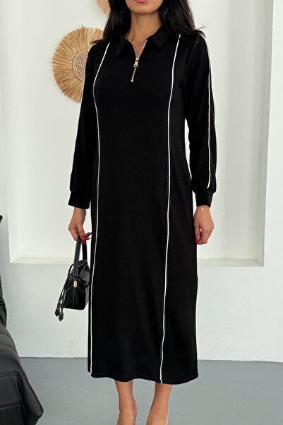 Ded COLLECTION Women's Polo Neck Half Zipper Long Modal Dress