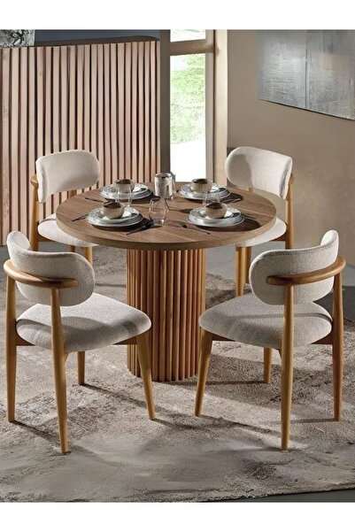 Gazzini Furniture Boho İskandinav Natural Ahşap Masa Sandalye Takımı 90x90