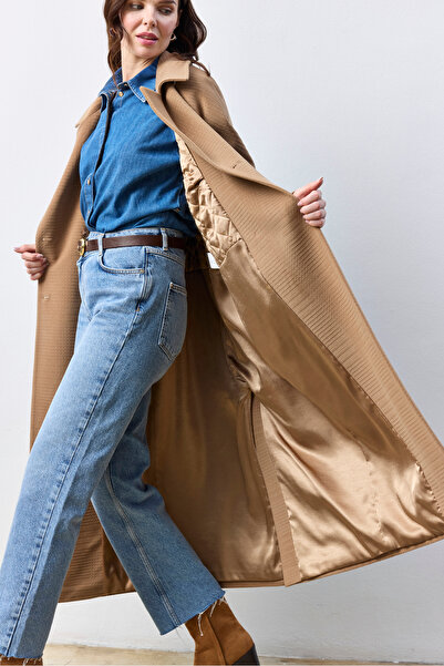 KENT Oversize Long Camel Coat with Collar Detail