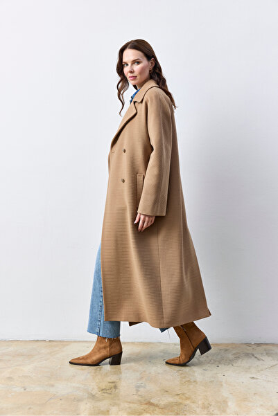 KENT Oversize Long Camel Coat with Collar Detail