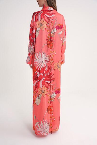 SOCIETA Desenli Arkası bağcık detaylı gömlek elbise 94579