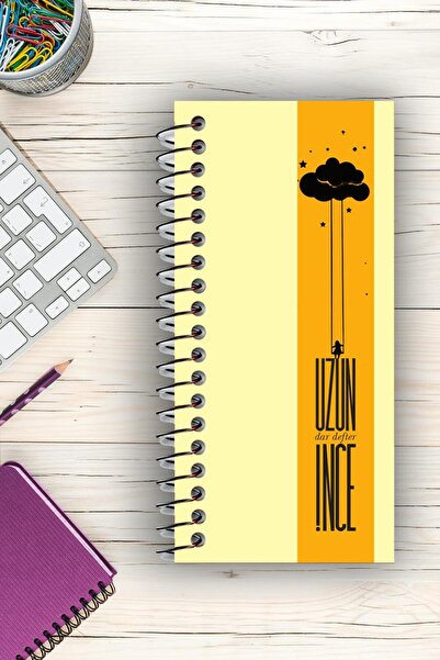 Yıldızistan Unlined Spiral Bound Cardboard Cover 96 Pages Long Thin Narrow Notebook 21X10 Cm.