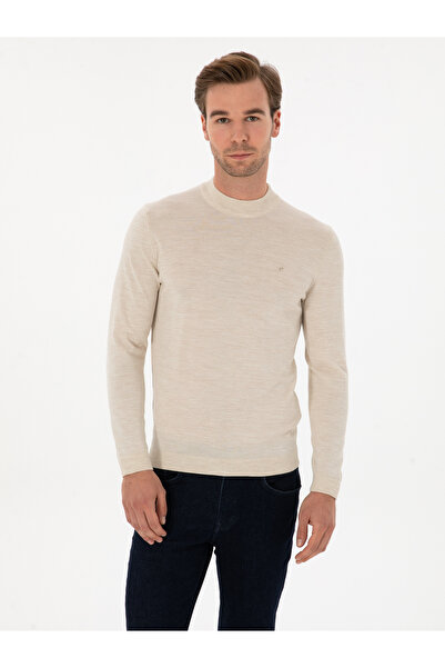 Cacharel Beige Slim Fit Wool Blend Quarter Fisherman Basic Knitwear Sweater 5...