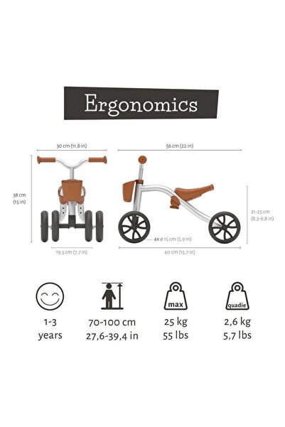 Chillafish Children's tricycle, Chillafish, RideOn Quadie 2, Lightweight, For 1-3 years, Silver