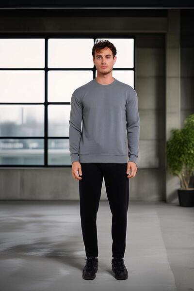 Valiberta Wenders Relax Fit Basic Brushed Interlock Crew Neck Men's Sweatshirt - Smoked