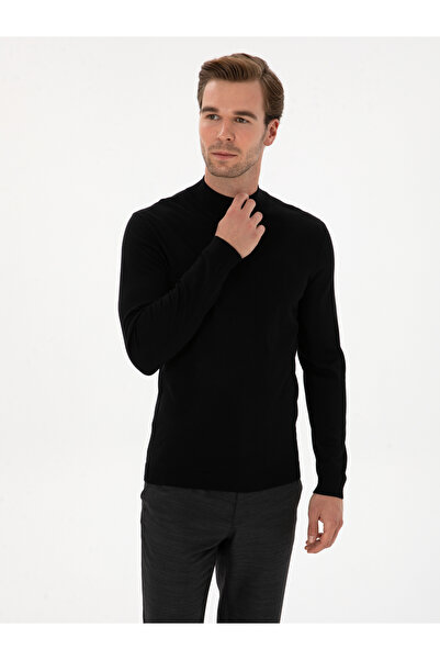 Cacharel Black Slim Wool Blend Fit Half Fisherman Basic Knitwear Sweater 5031...