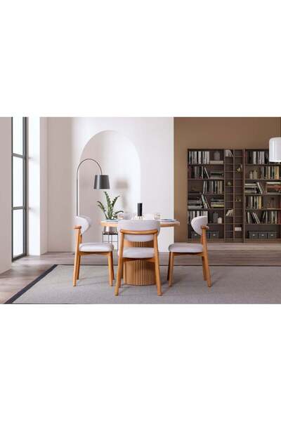 Gazzini Furniture Luxor İskandinav Natural Ahşap Masa Sandalye Takımı 100x100