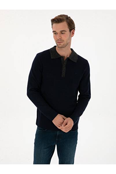Cacharel Lacivert Regular Fit Yün Karışımlı Polo Yaka Triko Kazak 50310555-VR033