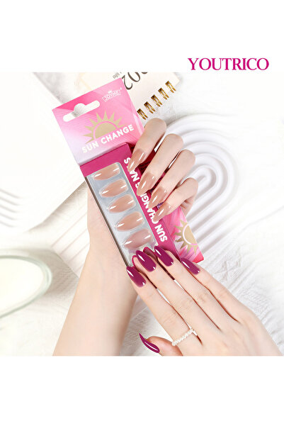 Youtrico 24 قطعة من الأظافر الصناعية المتغيرة درجة الحرارة، تغيير لون الضوء ا...