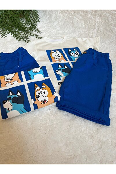 İkizlerBabyKids Erkek Çocuk Bluey Baskılı Keten Şortlu Alt Üst Takım