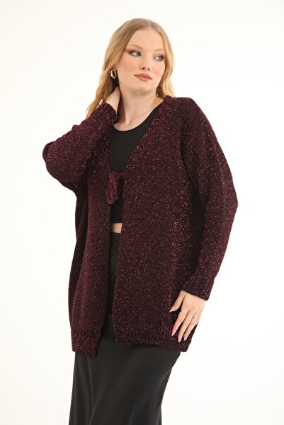 Suede Style 51122 - Stylish and Comfortable Women's Long Knitted Tie-Up Jacket