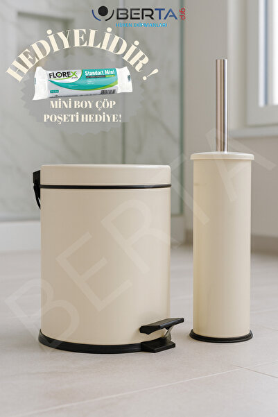 Berta Hijyen Berta 2'li Krem Banyo Seti Çöp Kovası Tuvalet Fırçası - Mini Boy...