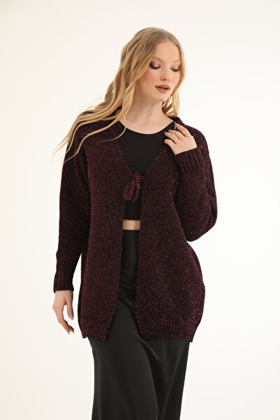 Suede Style 51122 - Stylish and Comfortable Women's Long Knitted Tie-Up Jacket