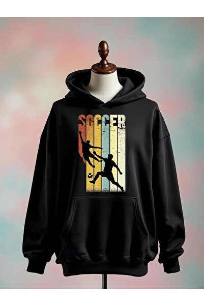 Vordevia سويت شيرت أسود كبير الحجم مصنوع من القطن بطبعة كرة القدم و3 خيوط