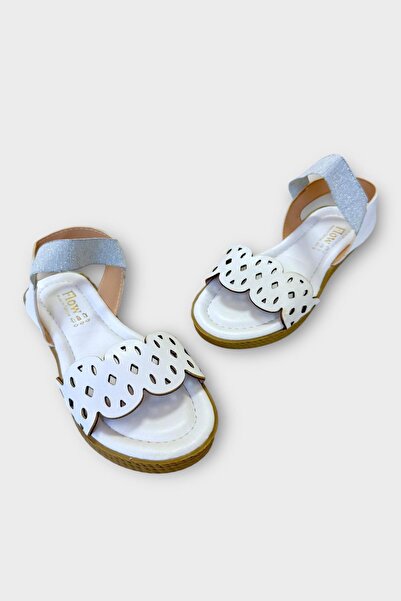 Liger Women's Single Strap Rubber Detailed Laser Cut Summer Sandals White
