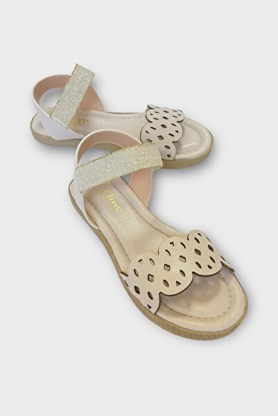 Liger Women's Single Strap Rubber Detailed Laser Cut Summer Sandals Cream