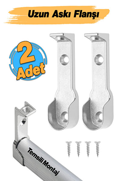 Badem10 Uzun Askı Flanşı Dolap Boru Sabitleme Kıyafet Elbise Askı Flanş Aparatı Krom 70 mm (2 ADET)