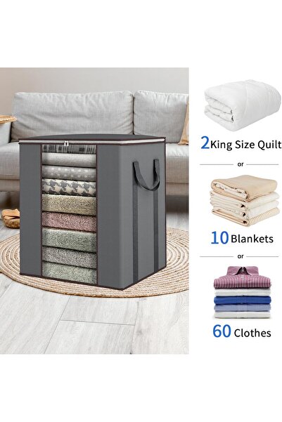 Yelajoy 1 Pack Extra Large Blanket Storage Bags,120L with Reinforced Handles Breathable,Grey,50x40x60CM