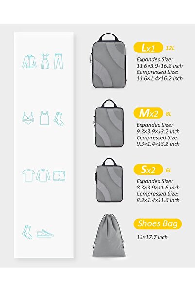 BAGSMART Compression Packing Cubes, 6 Set Travel Packing Cubes for Carry on Suitcases