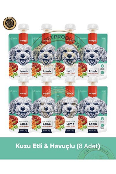 Wanpy Kuzu & Havuç Köpek Et Ezmesi Köpek Ödül Maması Seti 8x90 gr