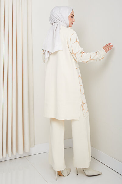 FERHEL Sparkle Pattern Steel Knitted Comfortable Fit Women's Tunic and Pants Hijab Knitwear Set