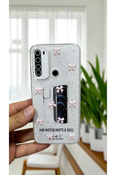 KVK PRİVACY Xiaomi Note 8 Uyumlu Pembe Fiyonk Desenli Şeffaf Yumuşak Silikon Kılıf