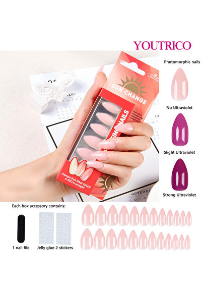 Youtrico 24 قطعة من الأظافر الصناعية المتغيرة درجة الحرارة، تغيير لون الضوء ا...