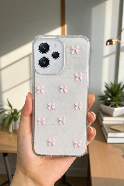 KVK PRİVACY Xiaomi Redmi 12 Uyumlu Pembe Fiyonk Desenli Şeffaf Yumuşak Siliko...