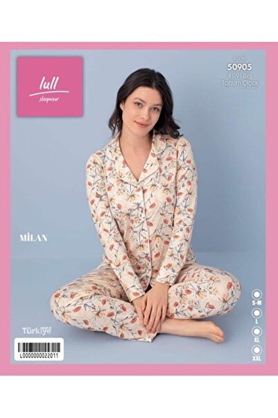 lull sleepwear Yumuşak Dokulu Milan Kumaş Kadın Önden Düğmeli Tohum Çiçek Pij...