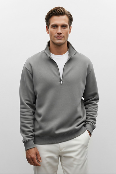 COMBİNE MİCHAİL Чоловічий сірий світшот з напівзастібкою